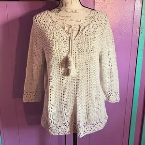 Christopher & Banks Cream Crochet Top